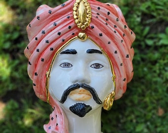 Moor's Head Atena - King - Gold Polka Dots - Teste di Moro - Caltagirone Ceramic Italy One-of-a-Kind Handmade