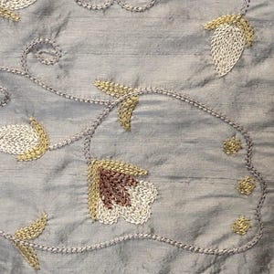 Designer Embroidered Silk Dupioni Fabric - Fiore - Blue - 54" Wide