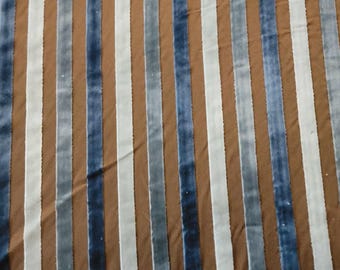 Designer Velvet Striped Silk Taffeta Fabric - Malmore Collection - Chocolate & Blue - 54" wide