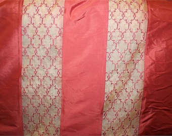Embroidered Silk Dupioni & Silk Organza Fabric - Overlay - Red Rose