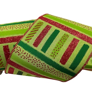 Lime Green and Red  Christmas Wired Ribbon, 4” x 10 yards