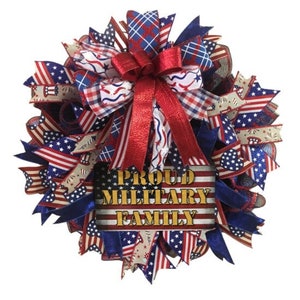 Patriotic Wreath, Military Family Wreath for Front Door, Independence Day, Home Decor, Gift for Veteran, Summer Wreath, Door Hanger