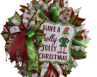 Elf Wreath for Front Door, Christmas Wreath, Red and Green Christmas Wreath, Small Wreath