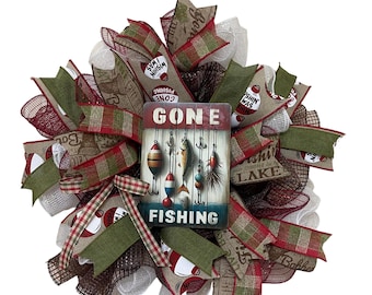 Gone Fishing Wreath, 18” Small Door or Wall Decor, Father’s  Day Gift