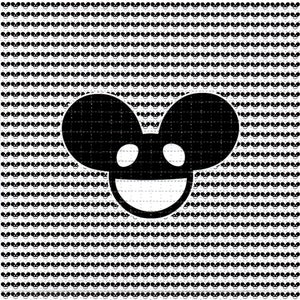 Puede incluir: Gráfico en blanco y negro con una gran cabeza de ratón estilizada con una amplia sonrisa y dos grandes formas de orejas. El fondo es un patrón repetitivo de pequeños iconos de cabeza de ratón.
