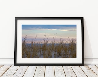 Moody Dunes at Sunset Art Print - Diseño de interiores - Fotografía de la costa de Jersey - Decoración
