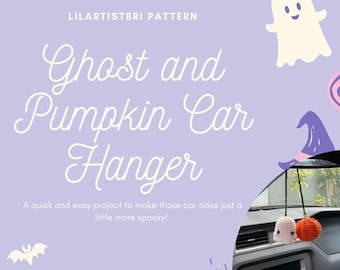 Crochet Amigurumi Mini Pumpkin and Ghost Car Hanger PATTERN ONLY/ NOT physical item/ Halloween