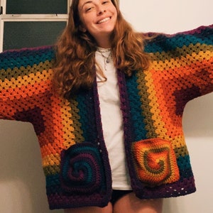 Crochet Rainbow Hexagon Oversized Cardigan Pattern Handmade image 5