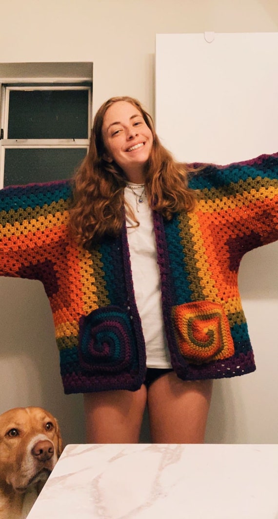 Crochet Rainbow Hexagon Oversized Cardigan Pattern Handmade - Etsy