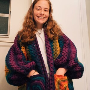 Crochet Rainbow Hexagon Oversized Cardigan Pattern Handmade image 4