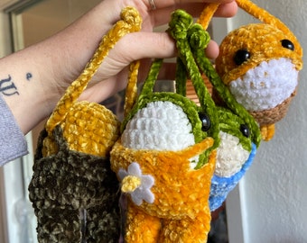 Handmade Crochet Amigurumi  Froggy in overalls Bag Clips / plushies