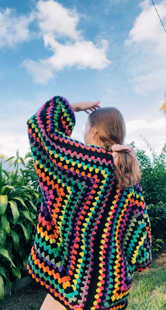 Crochet Rainbow Hexagon Oversized Cardigan Pattern Handmade - Etsy