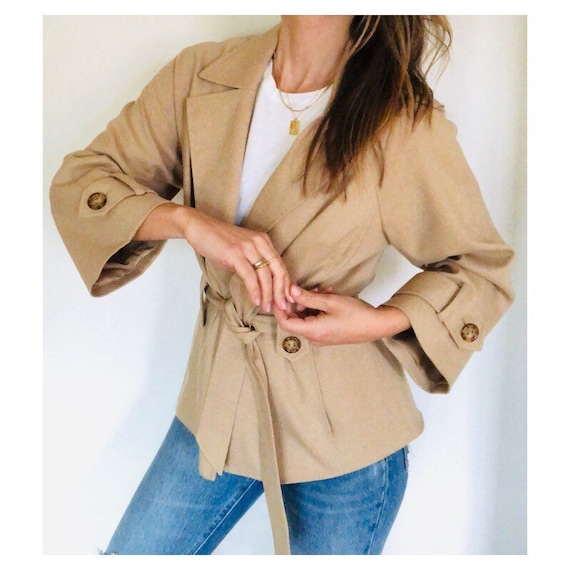 cropped swingy bell sleeve trench jacket