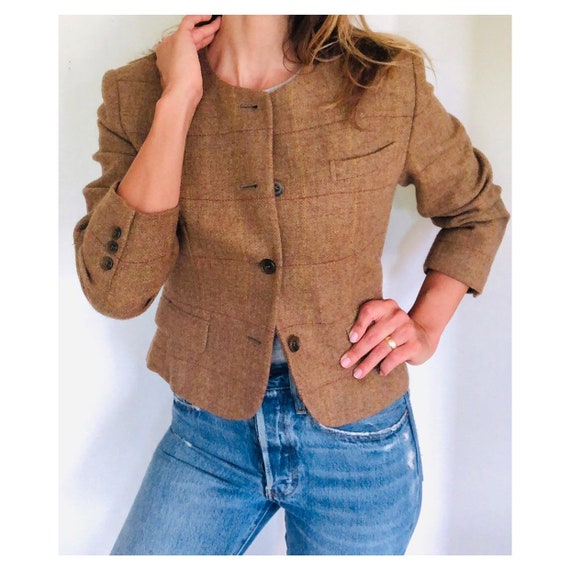 Ochre plaid wool blazer