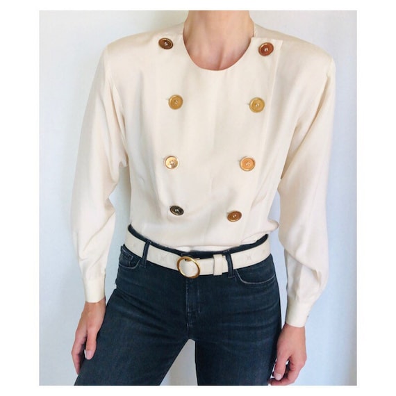 80s vintage ivory crepe du chine sailor blouse