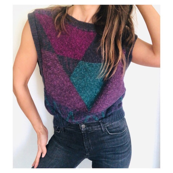 80s sleeveless crochet sweater