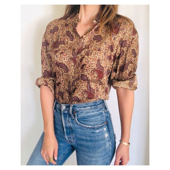 80s vintage Anne Klein II silk boho paisley blouse