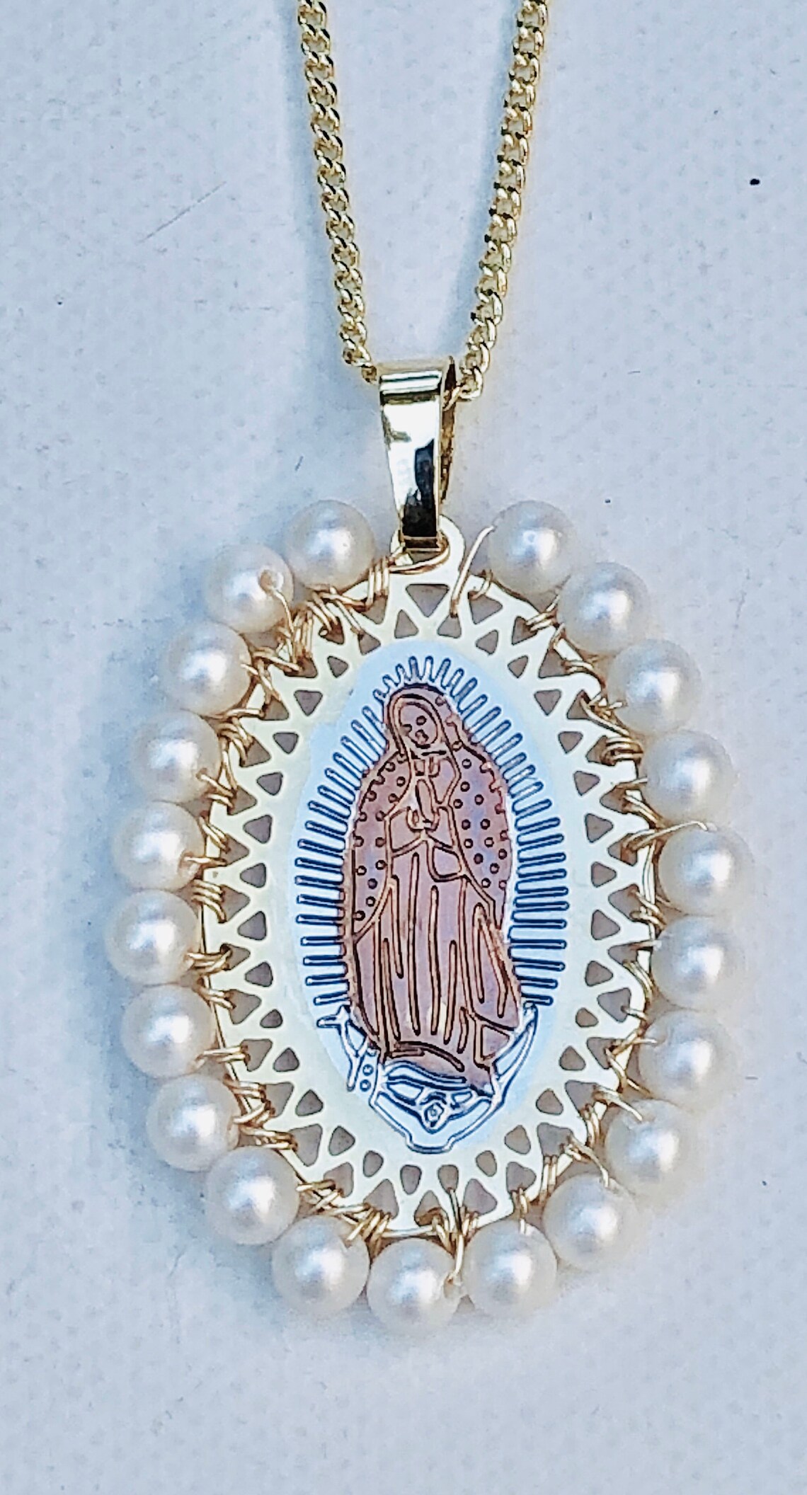 Religious necklace Pearls necklace Virgin necklace Gold Etsy