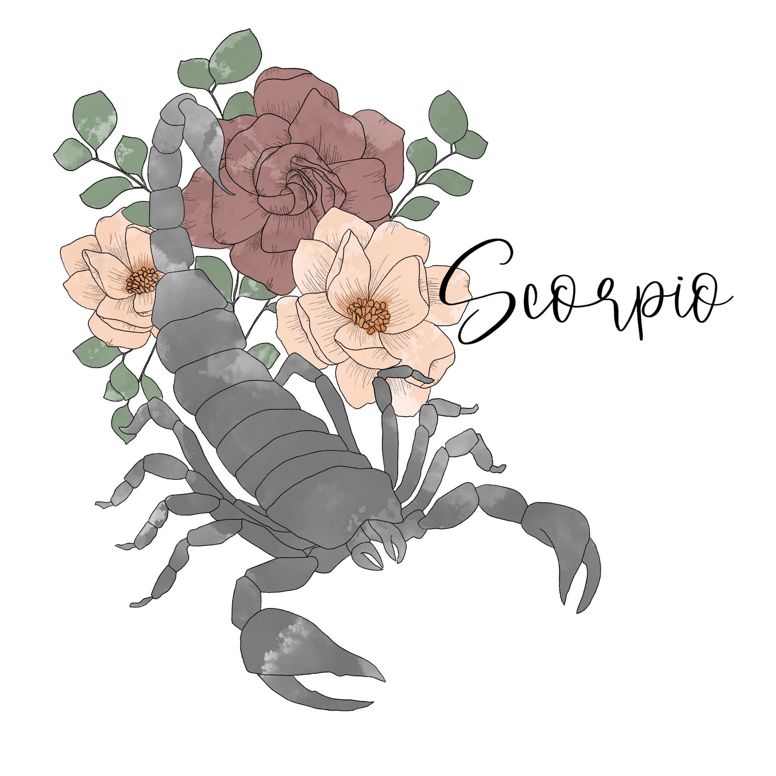 Scorpio Scorpio Art Print Scorpion Floral Scorpio Scorpio Etsy