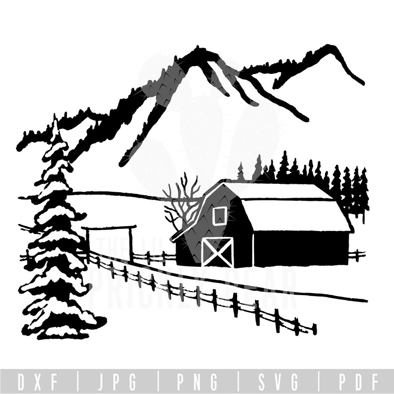 Country Winter Scene SVG Printable JPG | Etsy