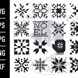 16 blocs de courtepointe de Noël/hiver SVG Bundle | Couper des fichiers