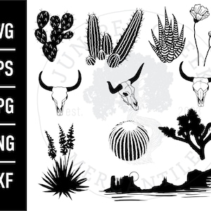 Desert SVG Bundle - 11 Images | Printable | JPG Files | Cactus | Skulls | Flower | Joshua Tree