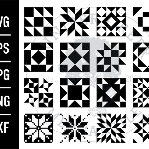 16 Quilt Blocks SVG Bundle | Printable JPG Files