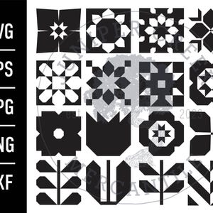 Lot de 16 blocs de courtepointe de jardin SVG | PNG | JPG