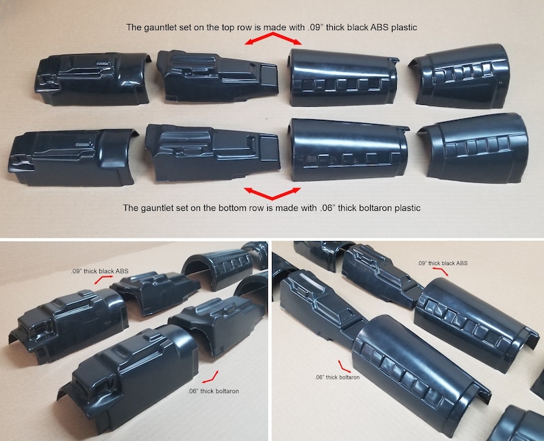 Pode incluir: Duas filas de luvas de pl&aacute;stico preto. A fila superior &eacute; feita de pl&aacute;stico ABS preto de 0,23 cm de espessura. A fila inferior &eacute; feita de pl&aacute;stico boltaron de 0,15 cm de espessura.