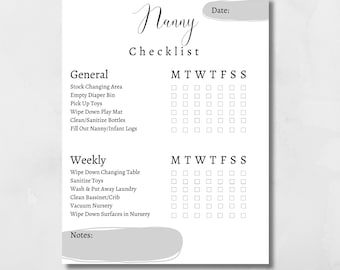 Nanny Checklist | Babysitter Checklist | Caregiver Checklist | To-Do List
