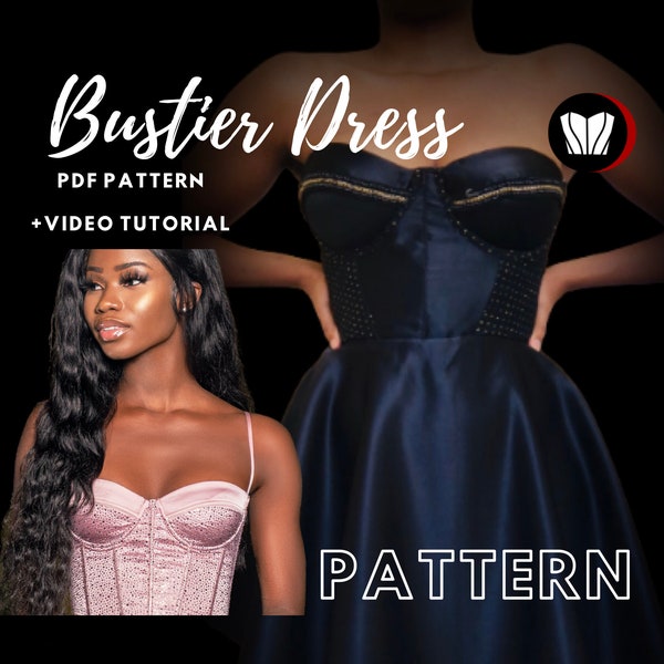 Robe bustier coupe souple avec armatures - 30 tailles de bonnet de soutien-gorge 30AA - 40E - Patron de couture A4 pdf en téléchargement instantané - Robe Bustier Gold Galaxy