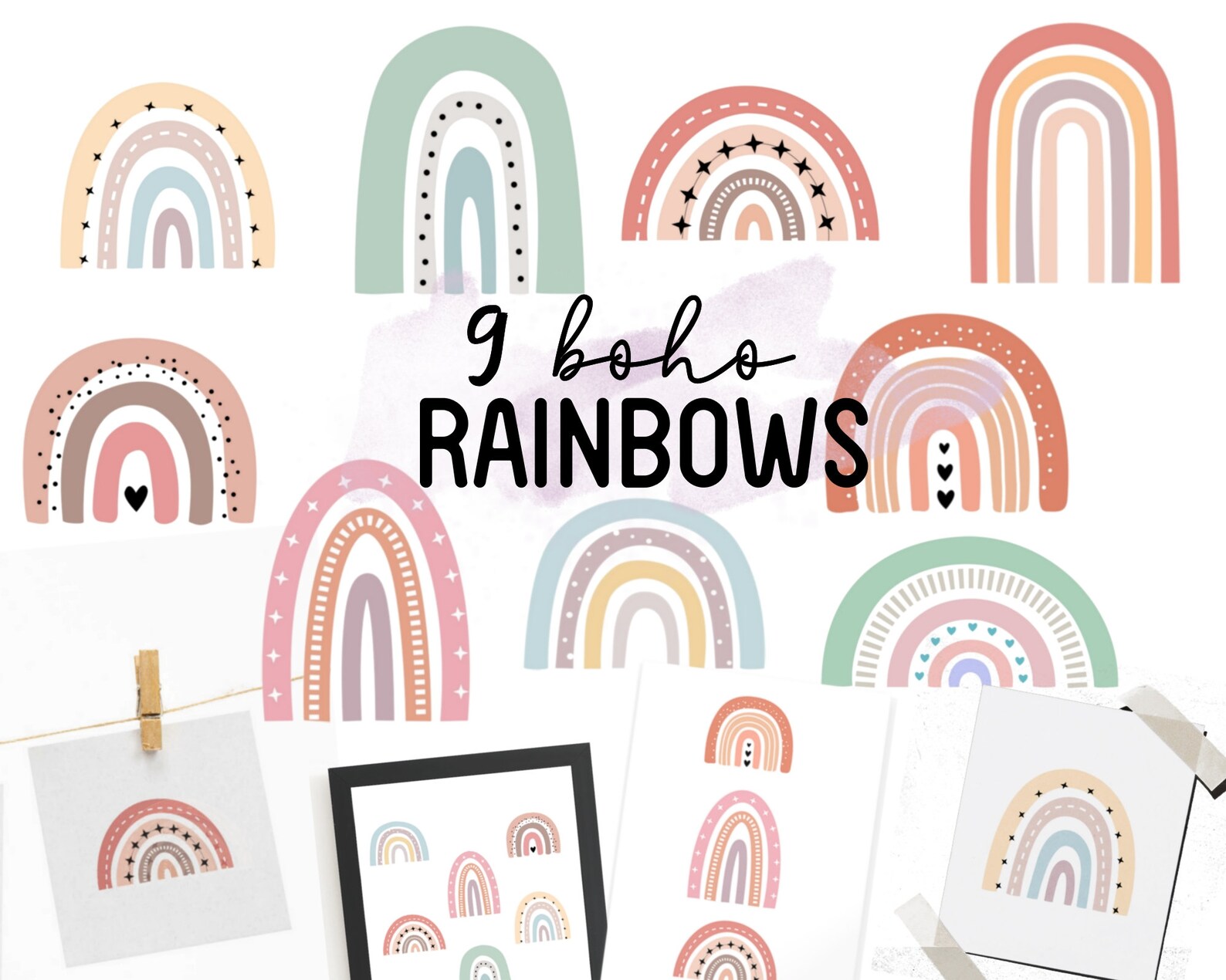 Boho Rainbow Printables Kleine Regenboog Illustraties Etsy Nederland