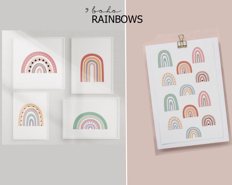 Boho Rainbow Printables Little Rainbow Illustrations Abstract Rainbow ...