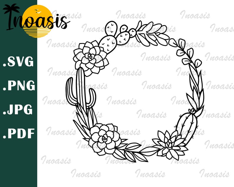 Cactus Wreath SVG Cut File Succulent Frame SVG Cactus | Etsy