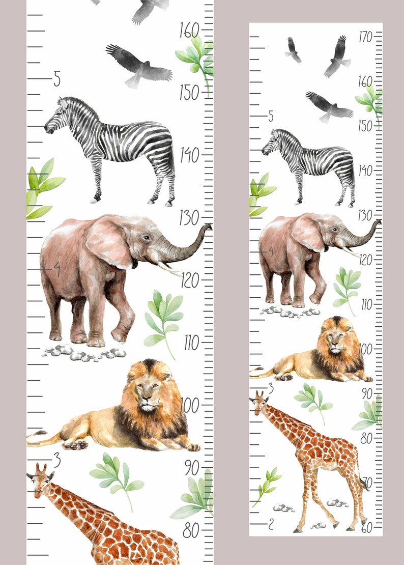Watercolor safari animals growth chart ruler for boys and Etsy