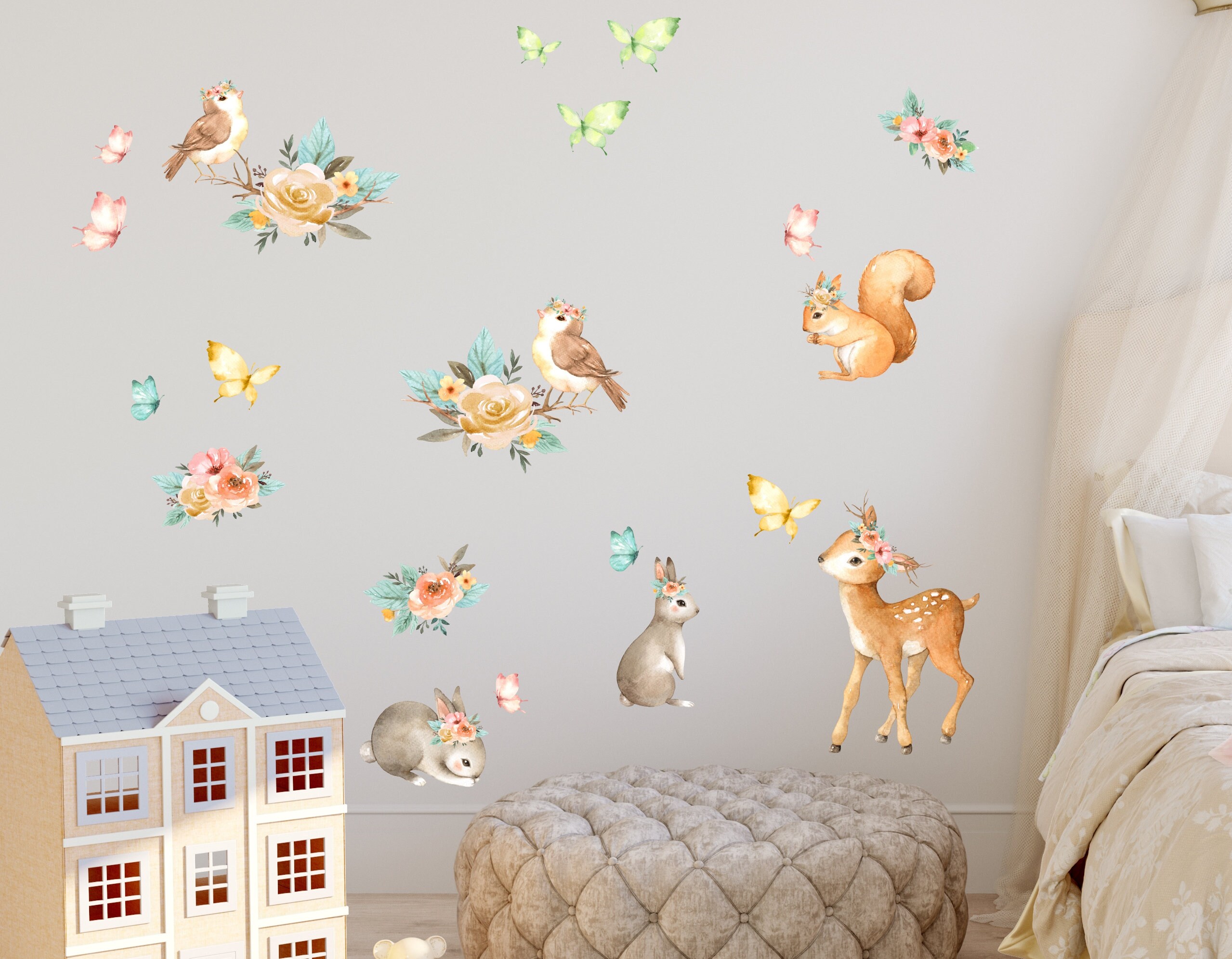 Animals Wall Decals as watercolor decor for girls nursery room | Etsy