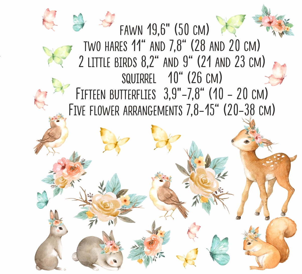 Animals Wall Decals as watercolor decor for girls nursery room | Etsy