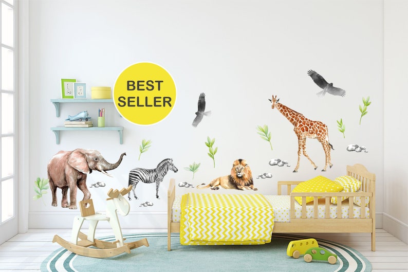 Safari African Animals Wall Decals Elephant Girrafe Zebra Etsy