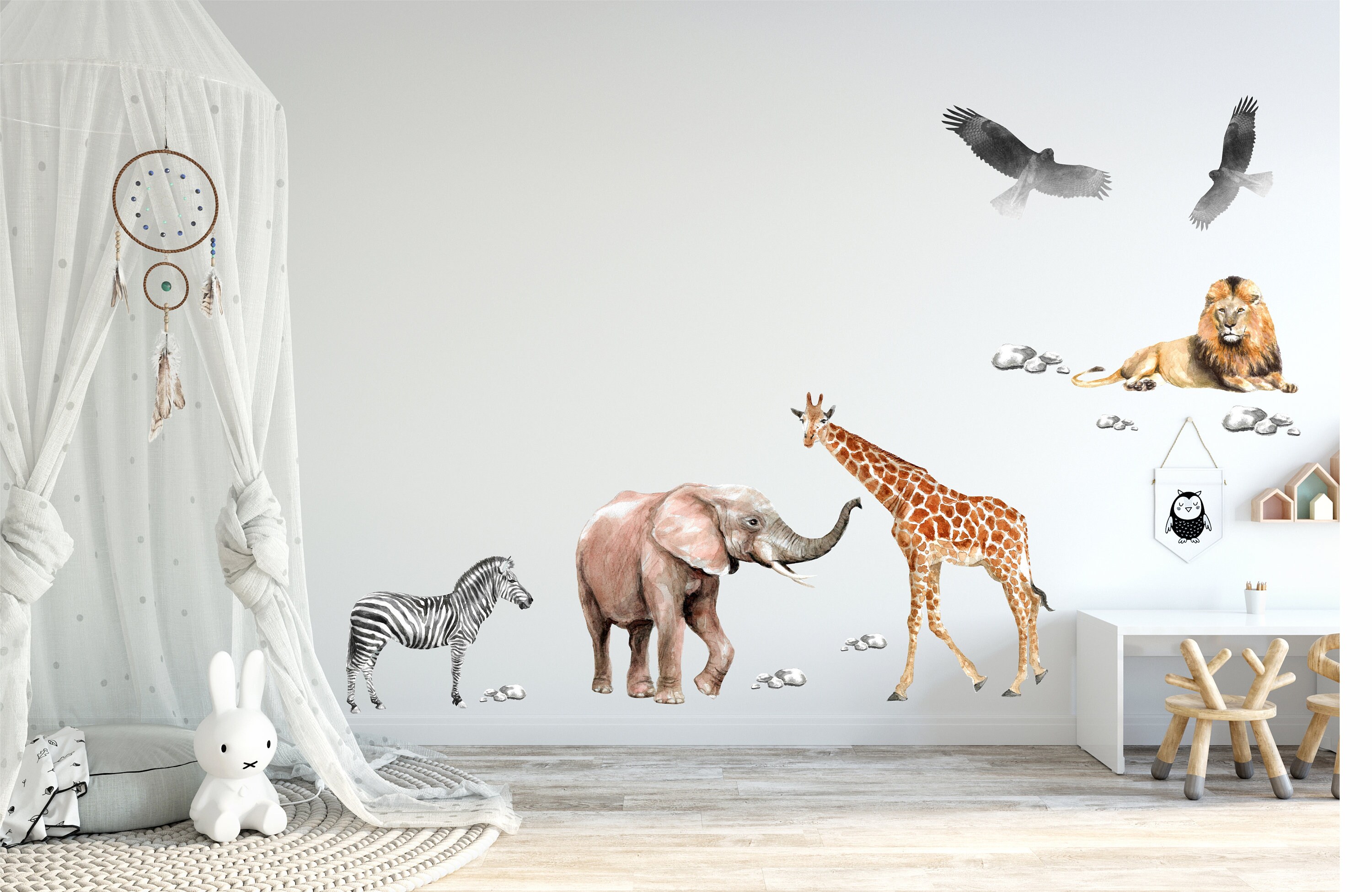 Safari African Animals Wall Decals Elephant Girrafe Zebra Etsy