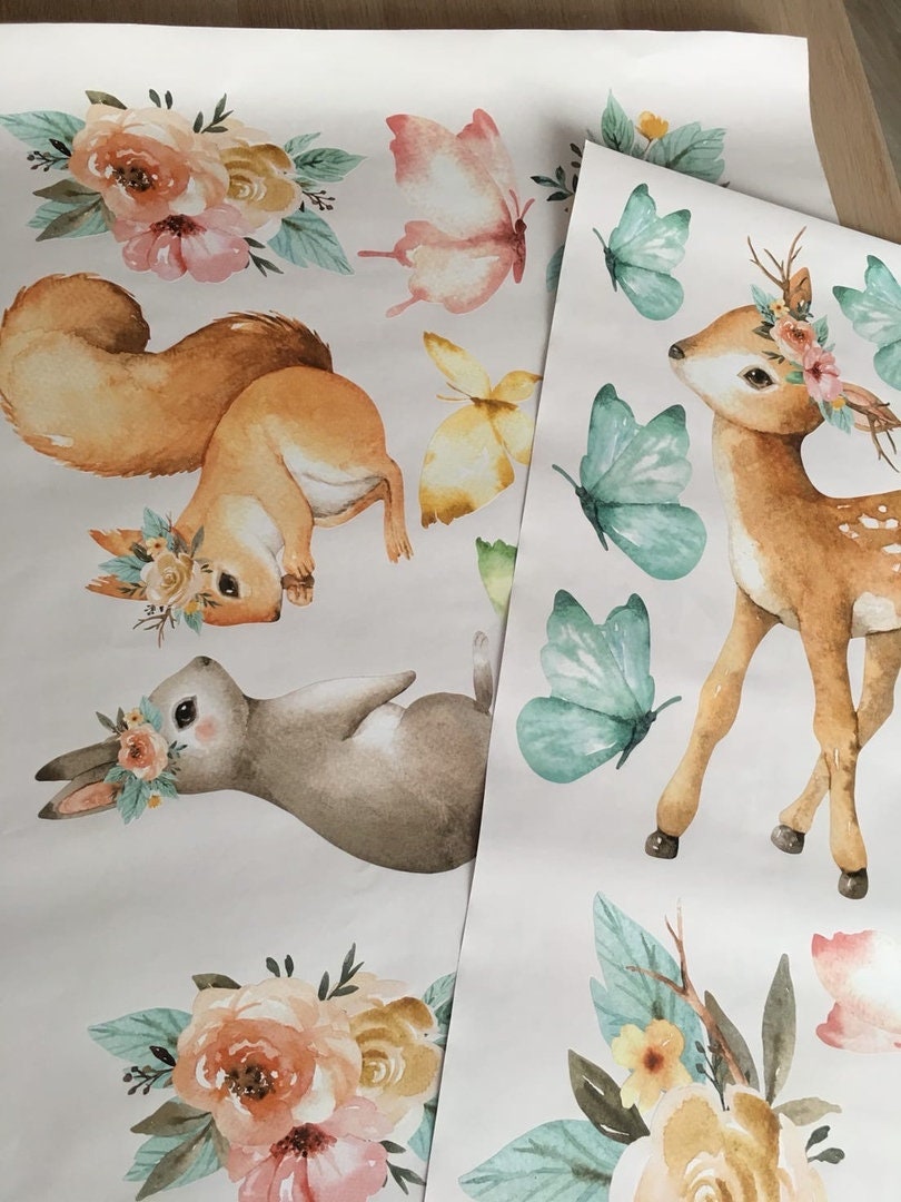 Animals Wall Decals as watercolor decor for girls nursery room | Etsy