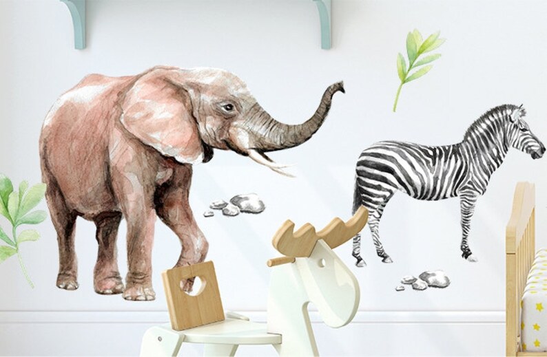 Safari African Animals Wall Decals Elephant Girrafe Zebra Etsy