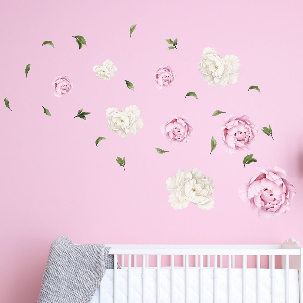 Peony Flower Wall Decal Watercolor Peonies Decal Peony Etsy