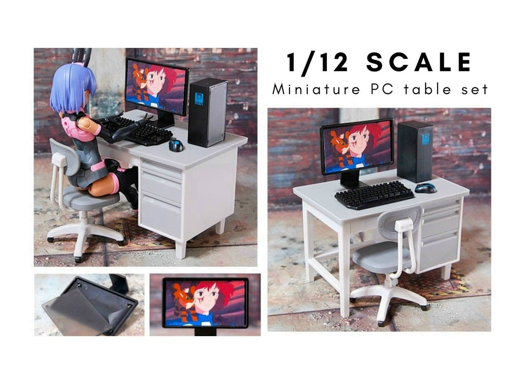 Dollhouse Miniature 1 12 Scale PC Computer Set Work Desk table and