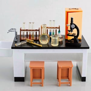 Dollhouse Miniature research scientist mascot science lab Microscope,binocular stereo microscope & Test Tube