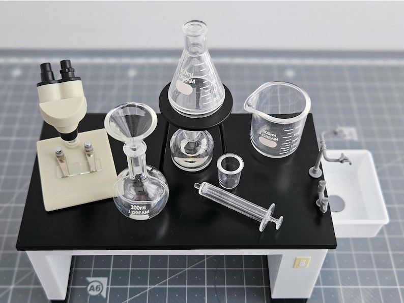 1/6 Scale Dollhouse Miniature Research Scientist Lab Binocular Stereo Microscope and Science ...