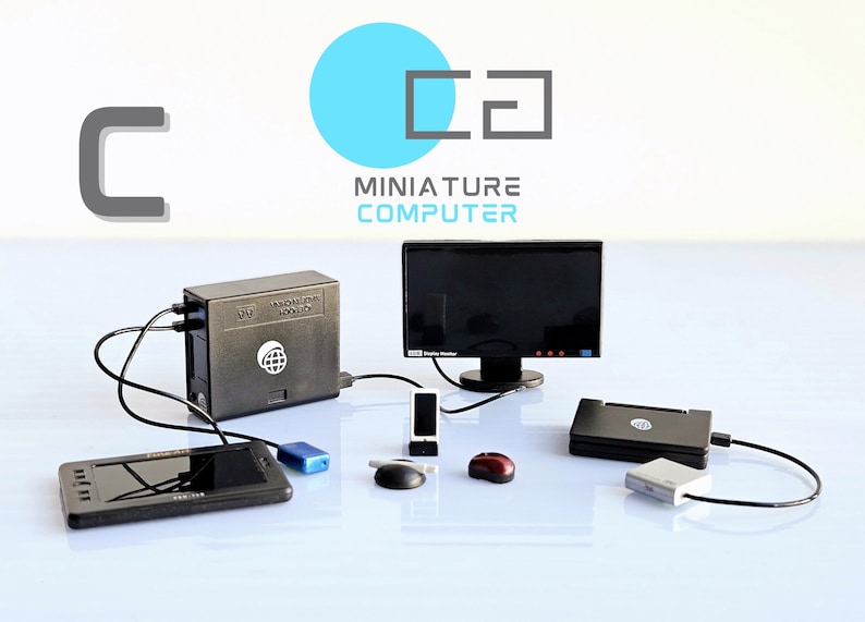 Miniature Computer Science 1:12 Scale Dollhouse Miniature PC/ Game Computer Set - Work Desk ...