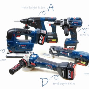 Bosch Puppenstube Miniatur Profi-Serie Elektrowerkzeug - Schoner-Säge, Akku-Schlagschrauber, Multi-Box, Staubsauger & etc