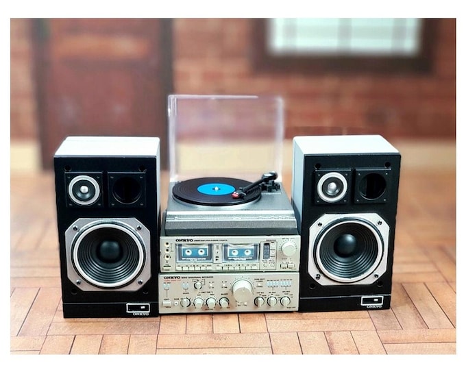 SALE Japan's World-Class Audio Music Equipment ONKYO Miniature Vintage CD Player, Speaker, Double cassette deck and turntable Audio
