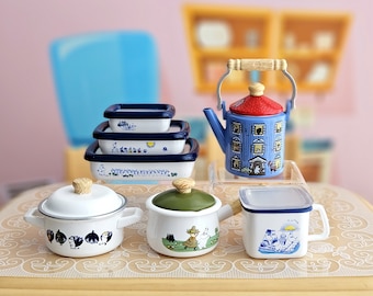 Fuji Enamel MOOMIN Mini Sammlung Puppenhaus Miniatur Kochen Diorama Geschirr / Küchenutensilien / Topf / Pfeifkessel / Aufbewahrungsbehälter