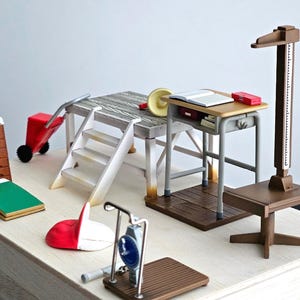 BUNDLE SALE  Dollhouse Miniature Megahouse School Memories Morning Assembly Platform, Megaphone,  Strength Meter, Table and accessories